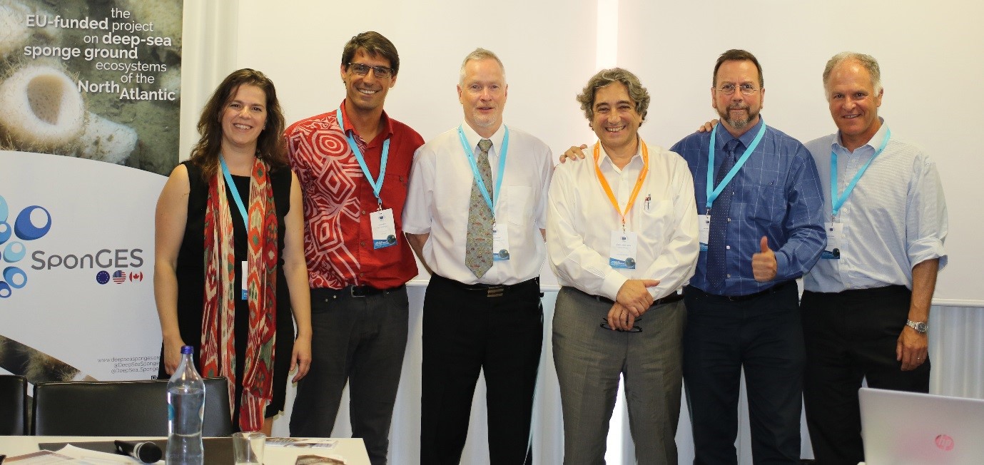 The “trans North Atlantic Research and Prospects for South Atlantic Partnership” session speakers, (from left to right): Dr Joana Xavier (SponGES, University of Bergen, Norway), Dr Telmo Morato (MERCES, ATLAS, IMAR-UAz, Portugal), Prof Anthony Grehan (ATLAS, NUI Galway, Ireland), Prof Ricardo Serrão Santos (MEP), Mr Matt Gianni (ATLAS, Gianni Consultants, The Netherlands), Prof David Johnson (ATLAS, Seascape Consultants, United Kingdom)