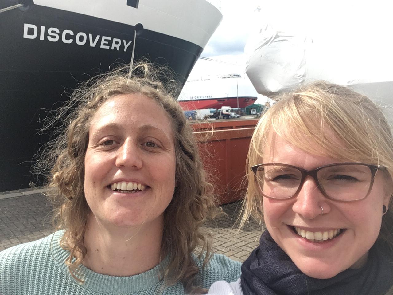 Laura and Laurence ready to board the RV Discovery
