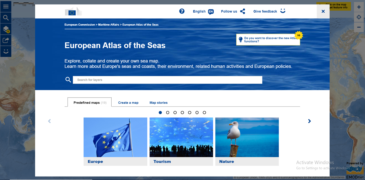 The interactive “European Atlas of the Seas” contains more than 285 data layers and is available in 24 languages – dive in!